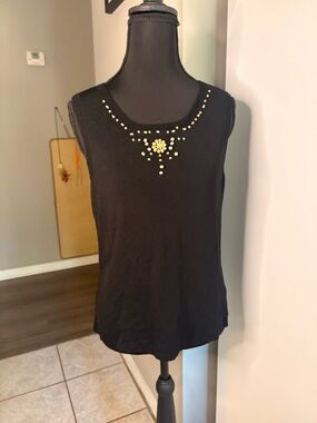 Vintage Black beaded Tank Top with knit neckline